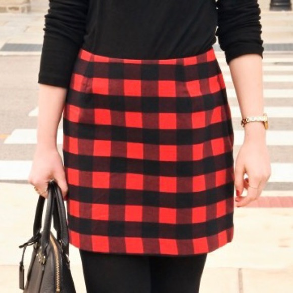 MADEWELL Red Buffalo Check Gamine Plaid Wool Blend Mini Skirt Size 2 - Picture 3 of 12